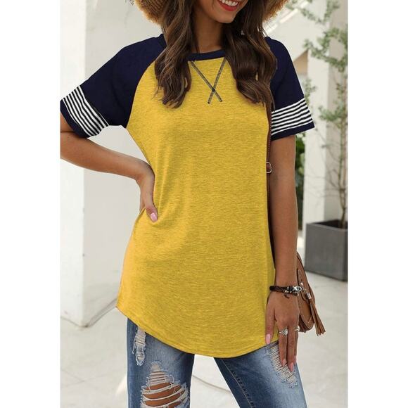 Retro Varsity Vibes Yellow & Navy Raglan Tee – ADIBOSY Size M - Picture 3 of 4